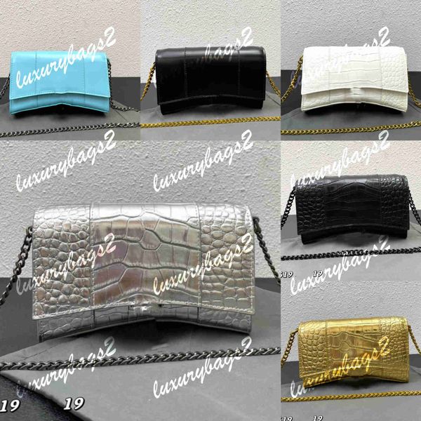 

hourglass bag handbag shoulder bags designer handbags hpb crocodile skin fashion genuine leather gold black hardware 7 colors chain bags19cm