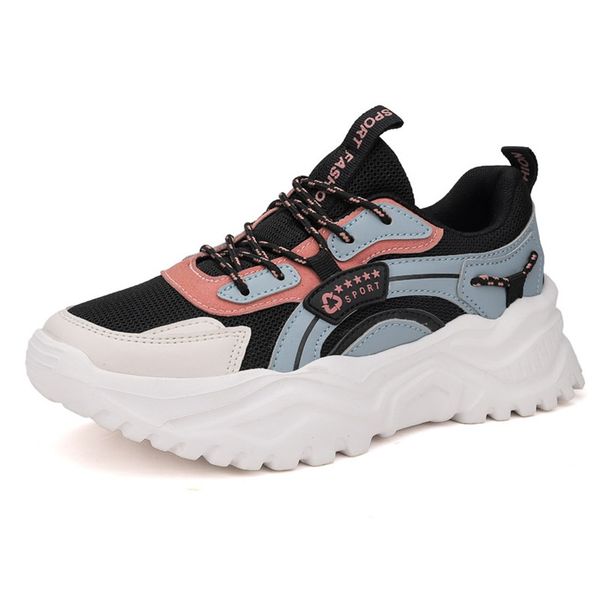 

casual shoes spring new thick soles increase popular sports dad shoes women's fashion versatile breathable single shoe soft soles 040, Black