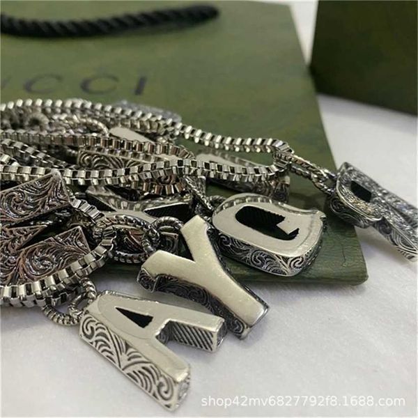

2023 designer new fashion jewelry gujia double letter necklace 26 english old carved couple sweater chains, Silver
