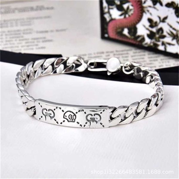 

2023 designer new fashion jewelry gujia 925 silver double old skull elf bracelet punk hip hop personality fashion men's and women', Black