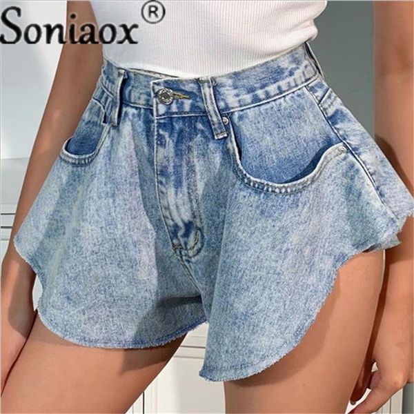 

women s shorts summer women casual ripped denim high waist ruffle hem loose ruched jean short female fashion street clothing 230317, White;black