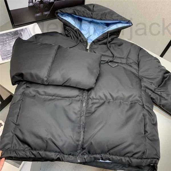 

women's down & parkas designer autumn/winter triangle contrast blue lining loose zipper short hooded bread jacket w8o6, Black
