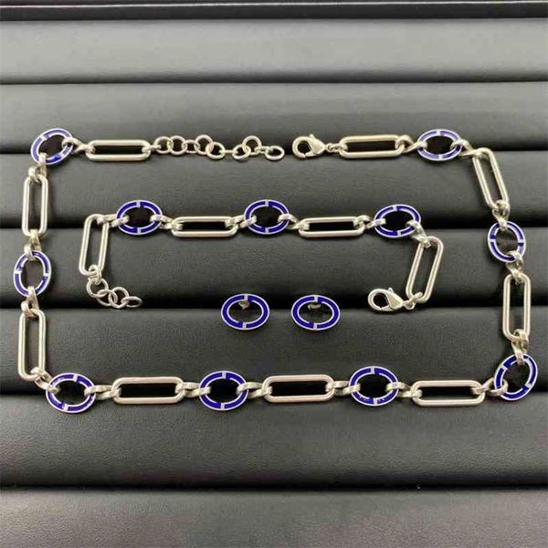 

2023 designer new necklace ancient family letter enamel personalized neck chain bracelet earrings fashion trend jewelry, Silver