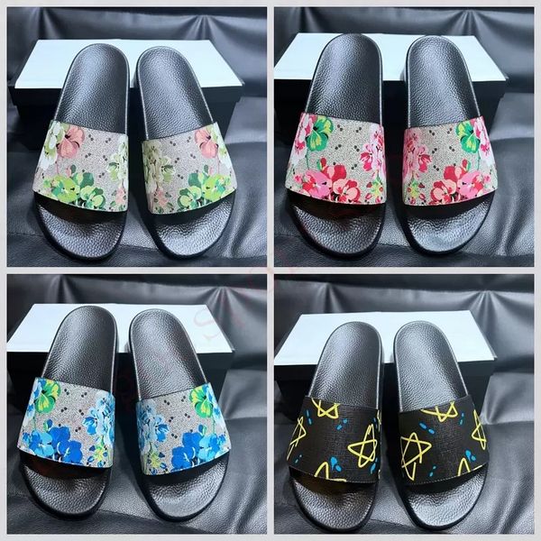 

designer men women sandals with correct flower box dust bag shoes snake print slide summer wide flat sandal slipper, Black