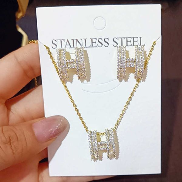 

pendant necklaces strands strings h letter steel necklace for women in 2022 new niche design ultra-shiny zirconium fashionable collar chain, Silver