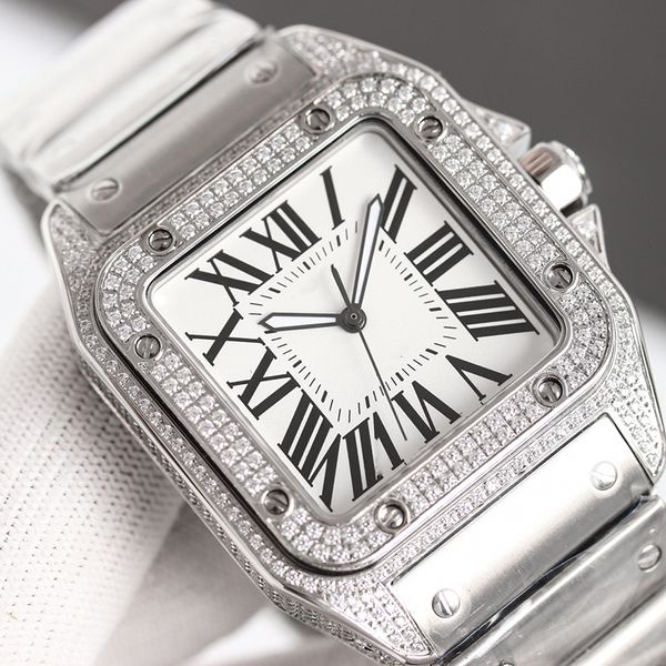 

diamonds square luxury watches silver case white dial 40mm 904l stainless steel case bracelet eta 9015 automatic waterproof watch fashion me, Slivery;brown