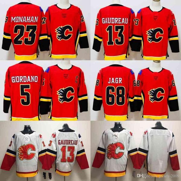 

hockey men 2018 season calgary flames jersey 68 jaromir jagr 13 johnny gaudreau 23 sean monahan authentic stitched hockey jerseys mix order, Black;red