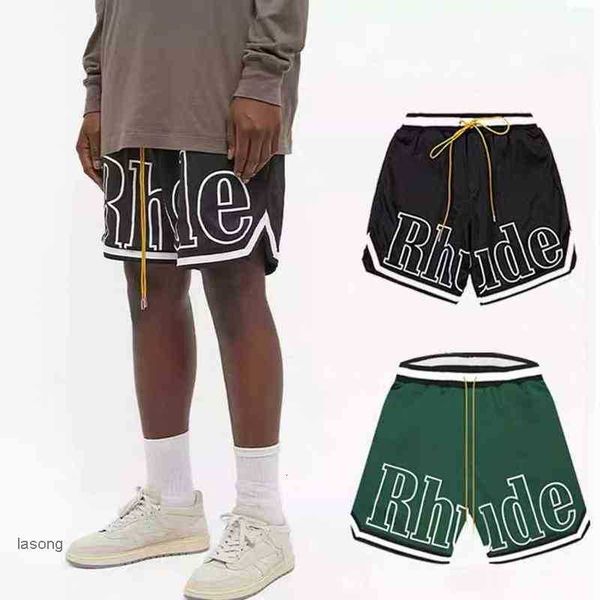 

men women casual mesh leather embroidered track breathable 2022ss rhude elastic waist drawstring shortsd5ll, White;black
