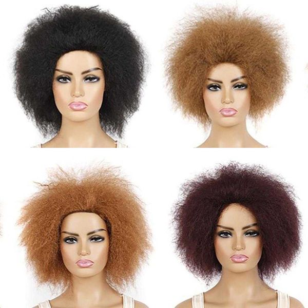 

womens afro wig head cover fluffy curl chemical fiber short, Black
