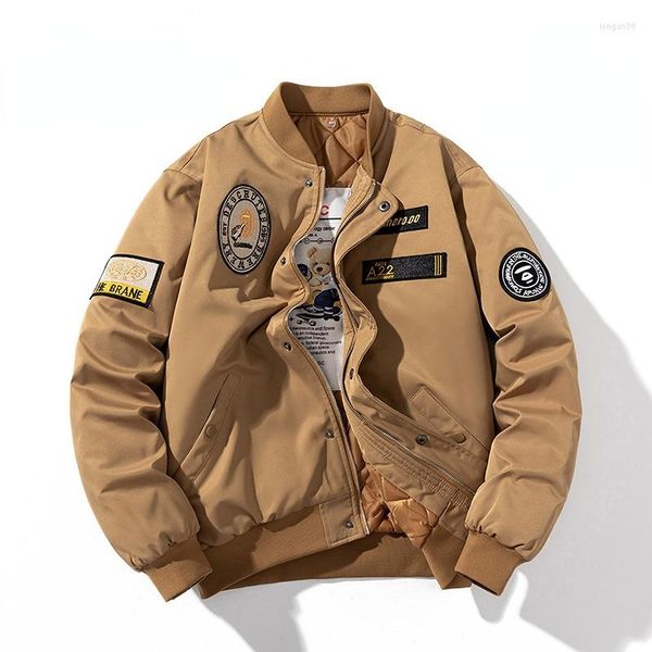 

men's jackets winter bomber jacket retro men american style baseball uniform military embroidery cotton black coat zipper oversize, Black;brown