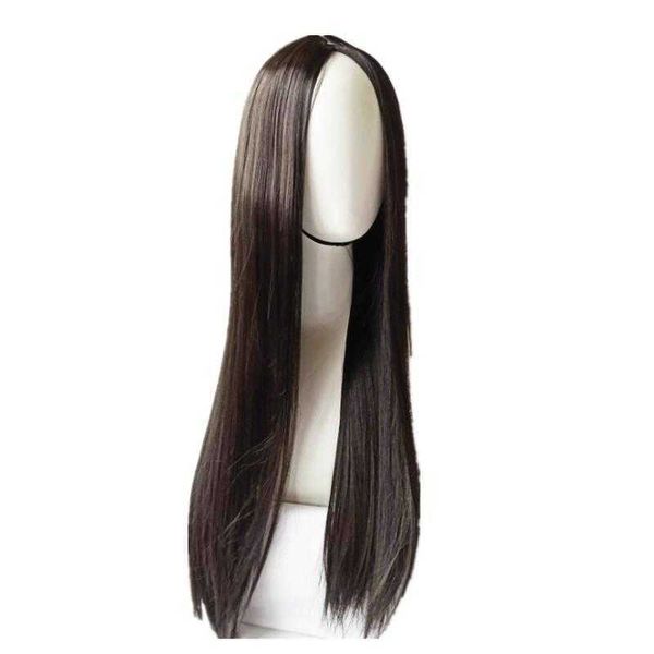 

wig womens black medium long straight hair chemical fiber high temperature
