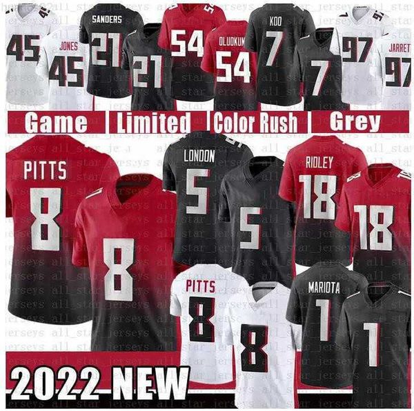 

football jersey atlanta''falcons''17 olamide zaccheaus 12 khadarel hodge 5 drake london 54 rashaan evans 97 grady jarret, Black;red