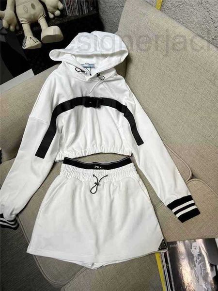 

women's tracksuits designer summer new snap casual sporty look cool comfortable hooded black stripe contrast color short sweater shorts, Gray