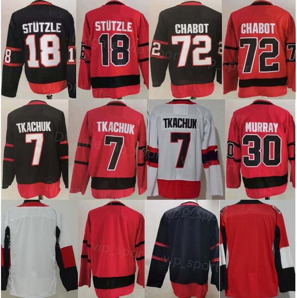 

men ice hockey reverse retro 7 brady tkachuk jersey 18 tim stutzle stuetzle 30 matt murray 72 thomas chabot 28 connor brown red white black, Black;red