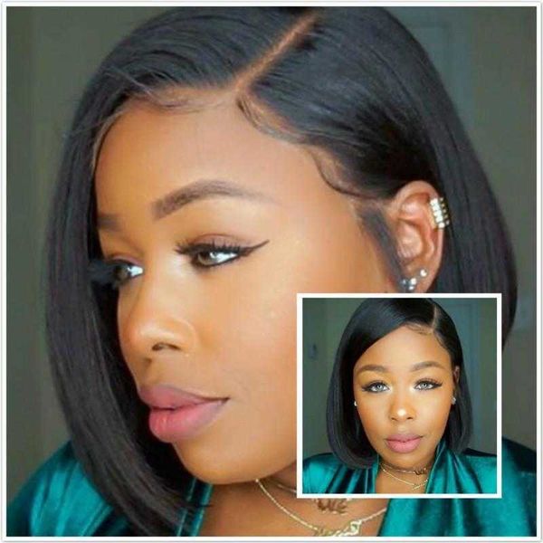 

chemical fiber wig womens short hair side points bob straight synthetic wigs, Black