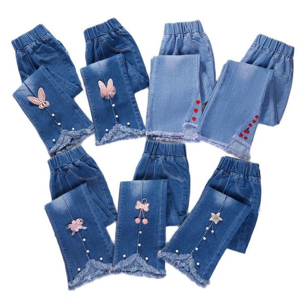 

jeans princess girls jeans children's clothing pants teenage wide leg jeans girl clothes flared jeans slim fit for 2 to 12 years child, Blue