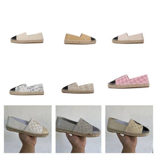 

2023 designer fragrant style loafers c letter straw fishermans shoes women ladies espadrilles fisherman casual shoes flats fashion loafer sl, Black