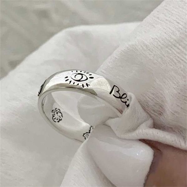 

2023 designer new fashion jewelry fearless silver flower pattern men's and women's same couple's ring