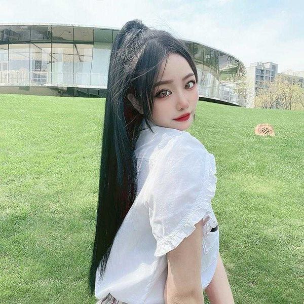 

wholesale wig female ponytail long straight hair strap invisible and breathable, Black
