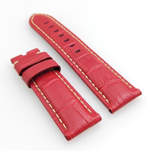 

24 mm - 22 mm red crocodile grain calf leather band khaki stitch strap fit for pam pam111 watch, Black;brown