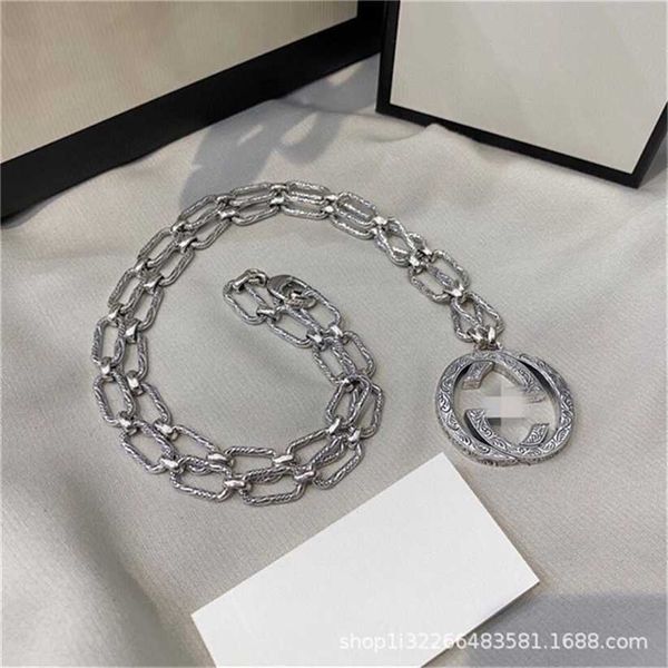 

2023 designer new fashion jewelry 925 big double vine carving pattern necklace hemp rope chain body hip-hop fashion for men and women, Silver
