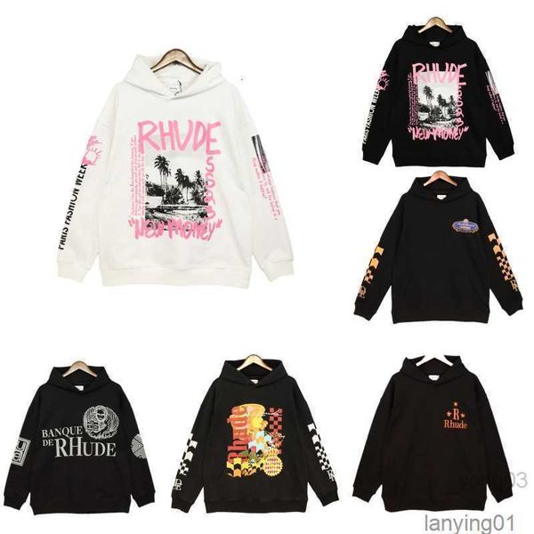 

mens hoodies rhude hooded men designer fashion popular letters printing pullover winter hip hop sweatshirts, Black
