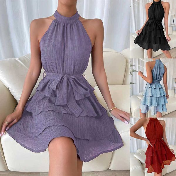 

spring/summer 2023 new women's spliced sleeveless ruffle dress, Black;gray