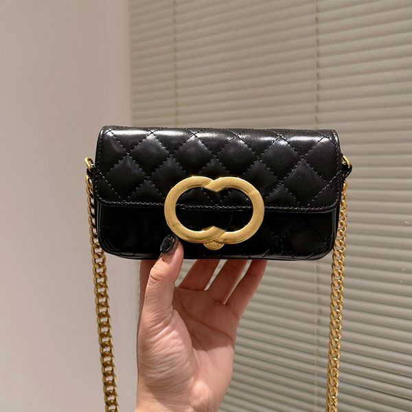 

23p vinatge womens designer quilted baguette bags classic flap diamond lattice black/silver gold metal hardware chain crossbody shoulder pho