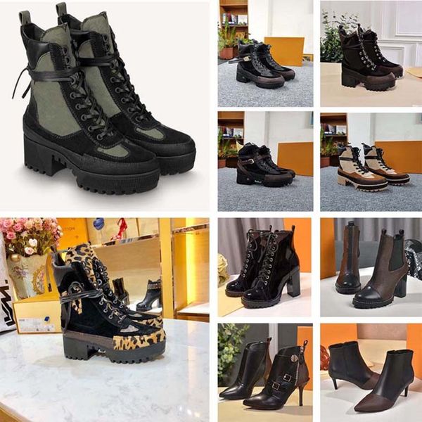 

boots designer womens luxury thick sole sand boots classic soft cow leather rubber outsole painted canvas martin boots, Black