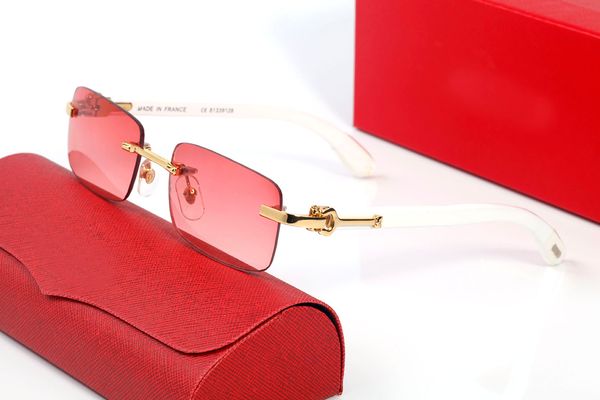 

white buffalo horn glasses sunglasses designer women mens red large square frameless c decoration sunglass transparent eyeglass luxury carti, White;black