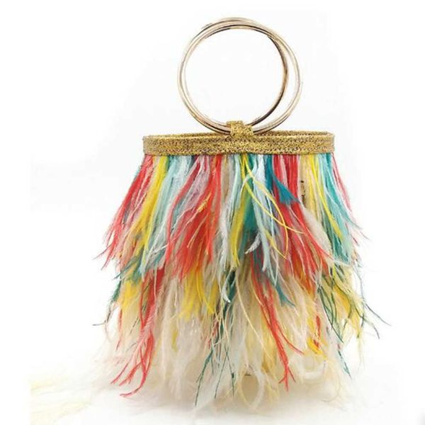 

ostrich feather bucket handbag for women luxury fashion purses and handbags designer party clutch chain shoulder bag wedding bag 230318