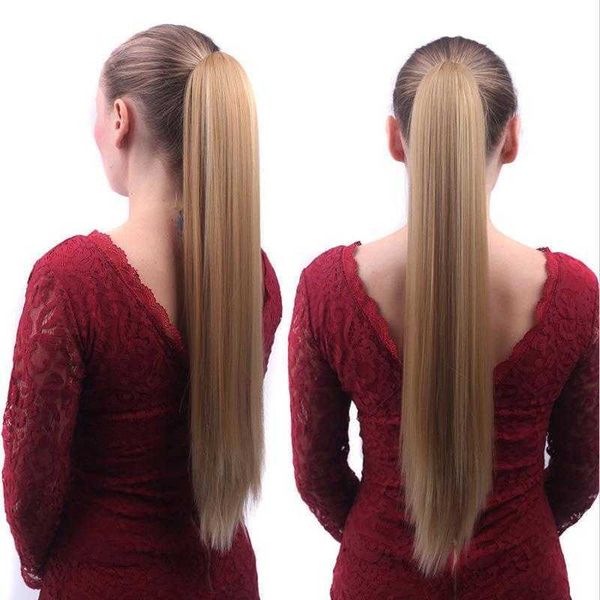 

wig womens long straight hair grip ponytail s natural realistic claw, Black