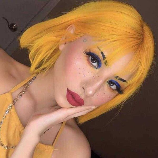 

wig female color short hair air bangs bobo straight synthetic wigs, Black