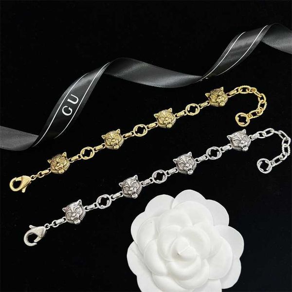 

2023 designer new 22-year-old gujia double-g three-dimensional relief tiger-head bracelet made of old personality trend versatile lovers&#03, Black