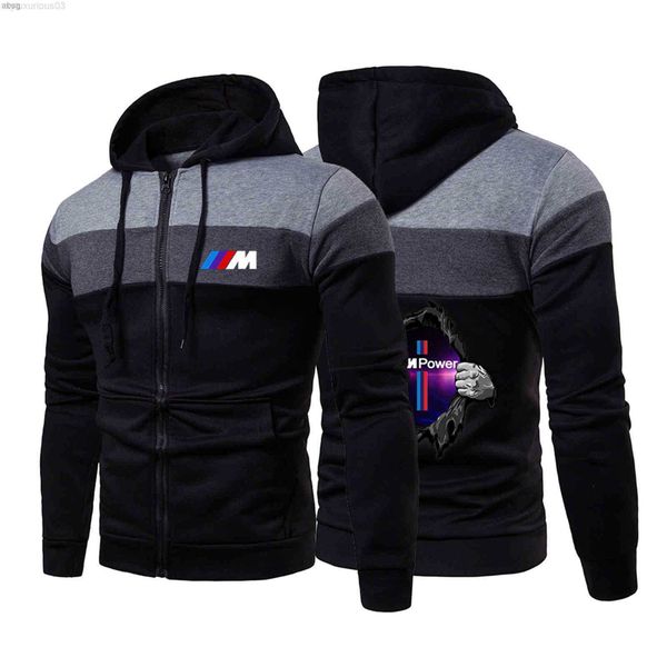 

bmw 2023 men's autumn winter fashion sportswear hip-hop hoodie print three-color stitching sportswears keep warm sweatshirts, Black