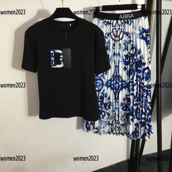 

Women' Suit Girl Sets Ladies Dress 2pcs T-shirt and Blue and White Porcelain Printed Skirt Summer Free Shipping Size -XL New Arrival Mar14, Multi