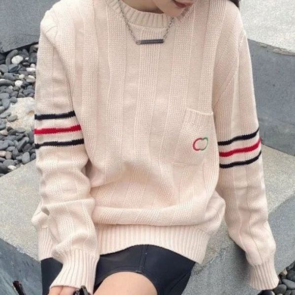 

Woman Sweater Designer Sweatshirts Spring Autumn Long Sleeves Blouse Striped Round Neck Jumpers Tops Tees Size S-XL, White