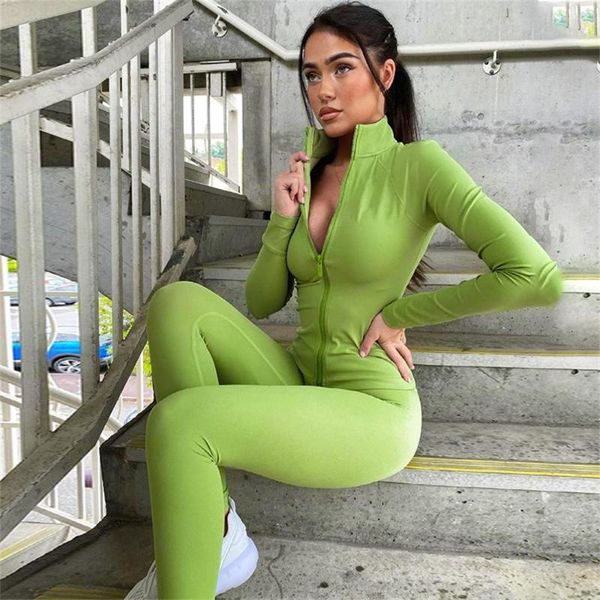 

women's two piece pants autumn set women tracksuit long sleeve zipper pocket sporty jackets leggings matching sets workout stretchy out, White