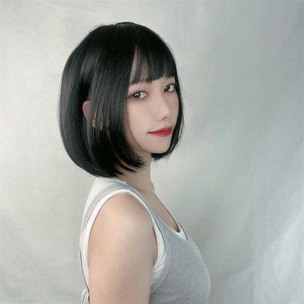 

wholesale wig female short straight hair air bangs bobo bobhaircut natural, Black