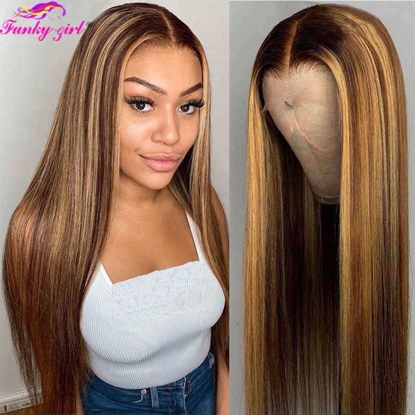

synthetic wigs highlight wig straight human hair s 4/27 ombre honey blonde colored t part lace for women 180% density brazilian remy 230227, Black