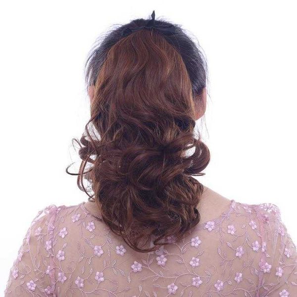 

korean style fashion wig ponytail womens short strap curly hair fluffy pear, Black