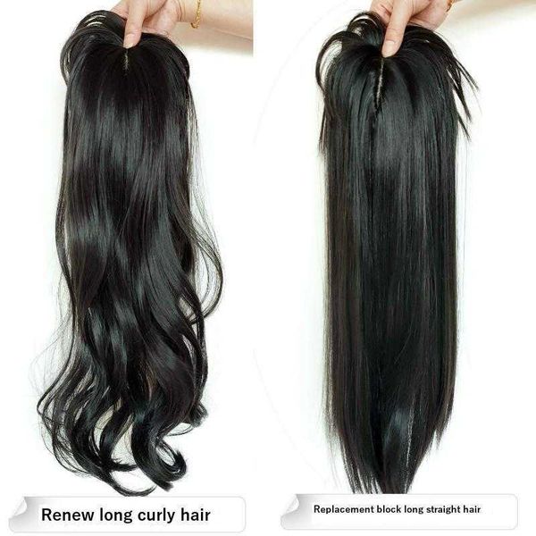 

hairpiece female long curly hair big wave cover gray extra half head, Black;brown