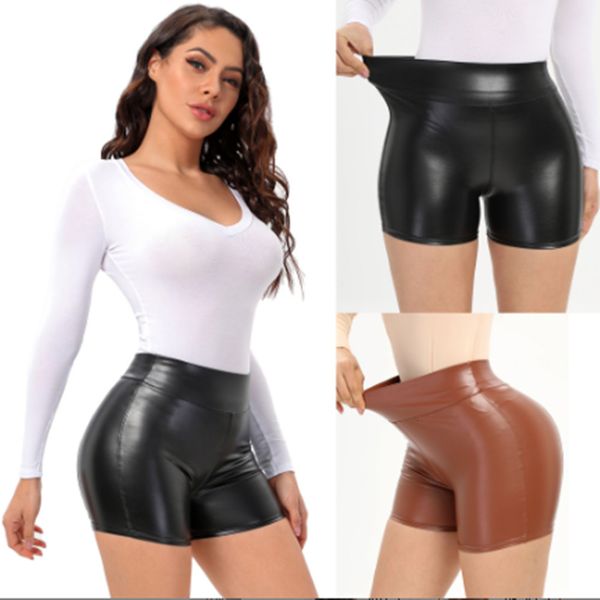 

women's short faux leather black stretch shorts girl high waist beach yf049815 230317, White;black