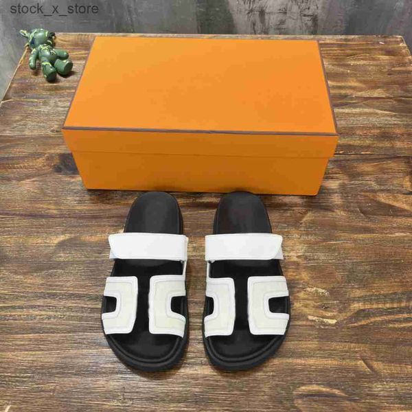 

chypre h slippers designer oran sandals summer leather slides beach classic flat fahion flip flops men women classic shoes quality size, Black
