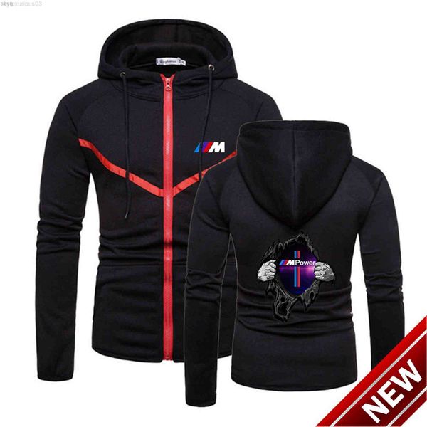 

2023 bmw zipper quality comfortable wild men sweatshirts solid color sportswear coats m power man long sleeve hoodies, Black