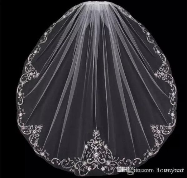 

new arrival one layer fingertip wedding veils applique sequins beads edge tulle bridal veil for bride with comb5487860, Black