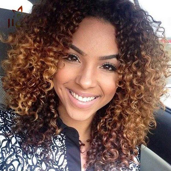 

wig gradient color short curly womens small kinky synthetic wigs, Black