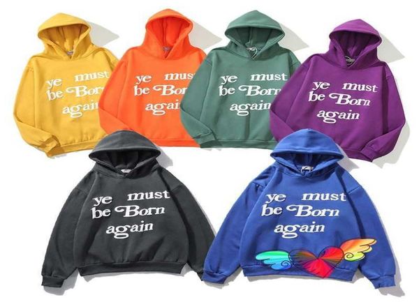 

6 colors ye must be born again hoodie men women foam print hip hop cpfm hoodies inside fleece west pullovers q08311727513, Black