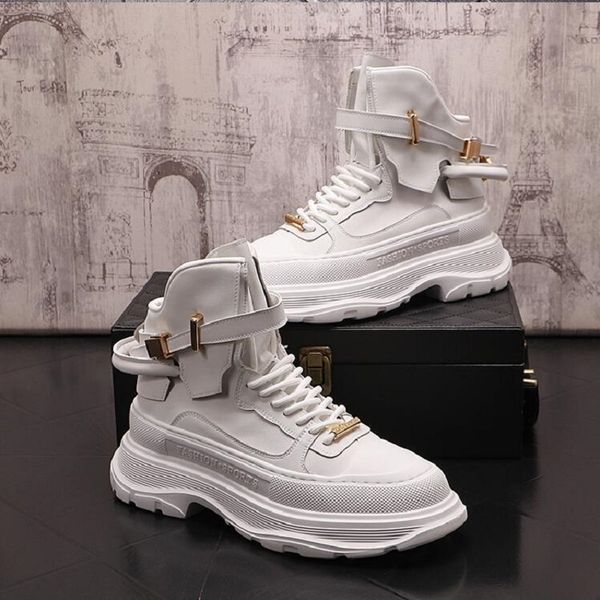 

fashion wild punk shoes luxury men casual platform sneakers rock hip hop high ankle boots chaussure homme d2a51, Black