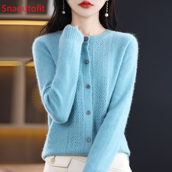 

women's knits tees spring and autumn hollow out 100 wool cardigan oneck cashmere sweater knitted seamless bottoming shirt outer tower 2, White